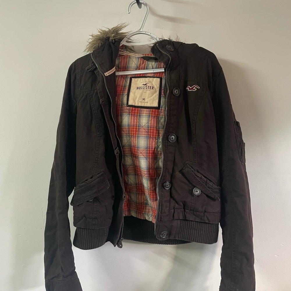 Hollister Y2K vintage Brown Jacket with Plaid Lining